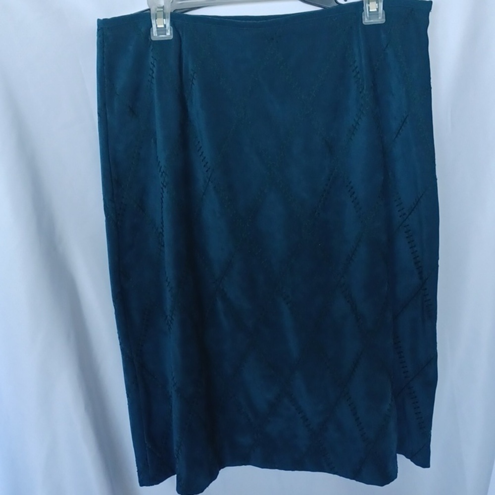 Norton McNaughton Teal Faux Suede Patchwork  Midi Skirt 12